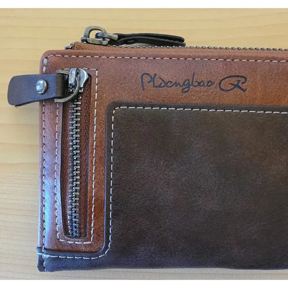 Vintage Style Leather Wallet w/ Multi-functional Storage - Zipper-up Wallet